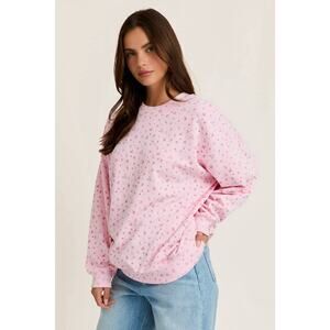 NEW LE LIS Boutique Size Small Long Sleeve Pullover Rosy Pink Mini Ditsy Floral